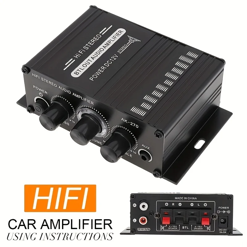Home Cinema Mini - AK-270 400W มินิเพาเวอร์แอมป์ 12V/24V 2.0 แชนเนลสเตอริโอแอมป์เสียงไฮไฟสำหรับโฮมเธียเตอร์ระบบขนาดกะทัดรัด