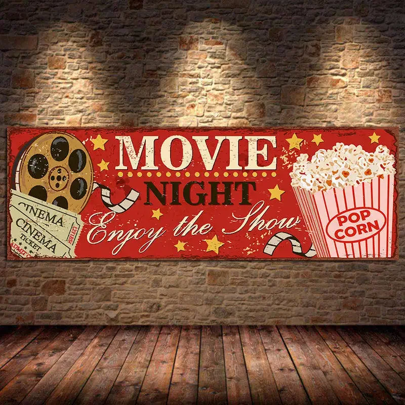 Cinema Sign ภาพวาดผ้าใบนามธรรม - Vintage Home Cinema บทวิจารณ์และราคา